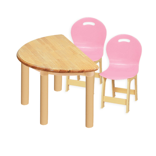 고무나무 1조각 2인  책상의자세트(분홍 파스텔 의자)