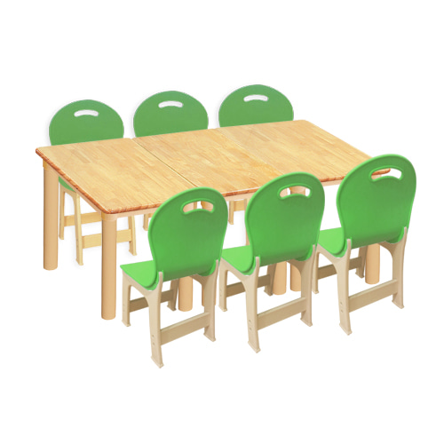 고무나무 3조각 6인  사각 책상의자세트(초록 파스텔 의자)