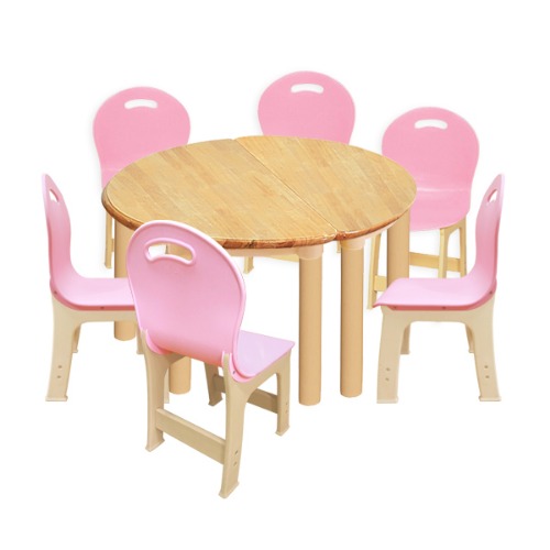고무나무 2조각 6인  책상의자세트(분홍 파스텔 의자)
