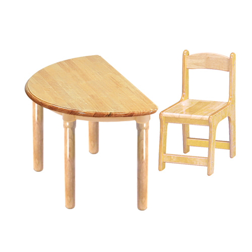 고무나무 1조각1인 반달 책상의자세트(고무나무 의자)
