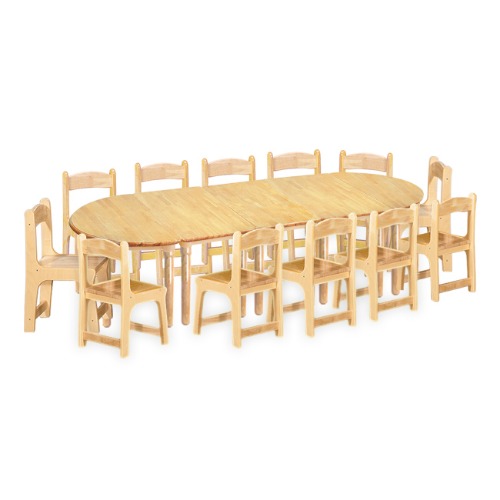 고무나무 5조각12인 사각 책상의자세트(고무나무 의자)
