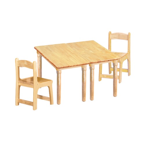 대형 고무나무 2조각2인 사각 책상의자세트(고무나무 의자)