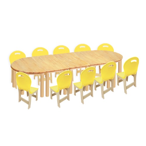 대형 고무나무 5조각10인  책상의자세트(노랑 파스텔 의자)