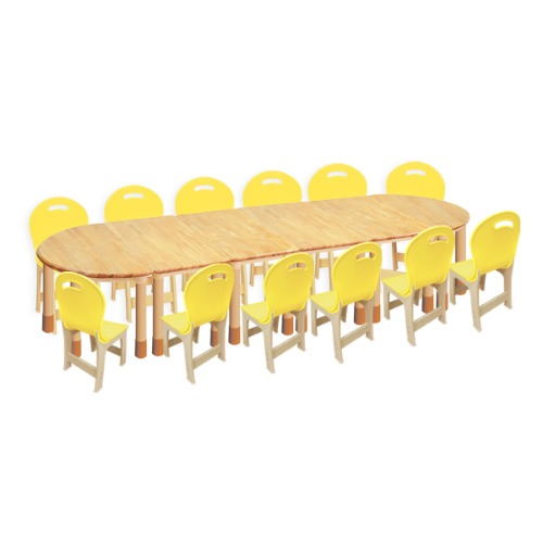 고무나무 6조각12인 높이조절책상세트(노랑 파스텔의자)