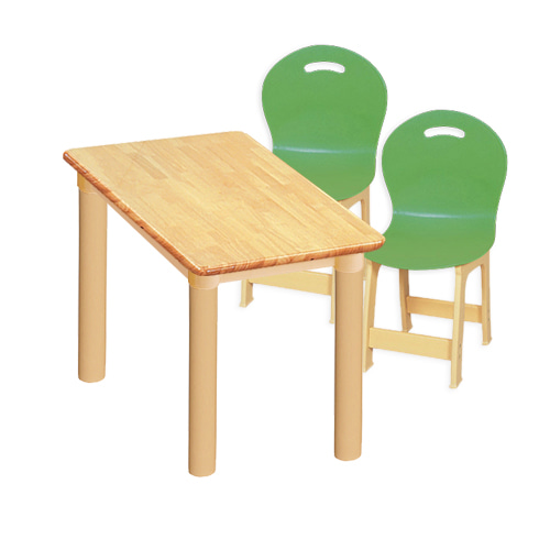 대형 고무나무 1조각2인 사각 책상의자세트(초록 파스텔 의자)