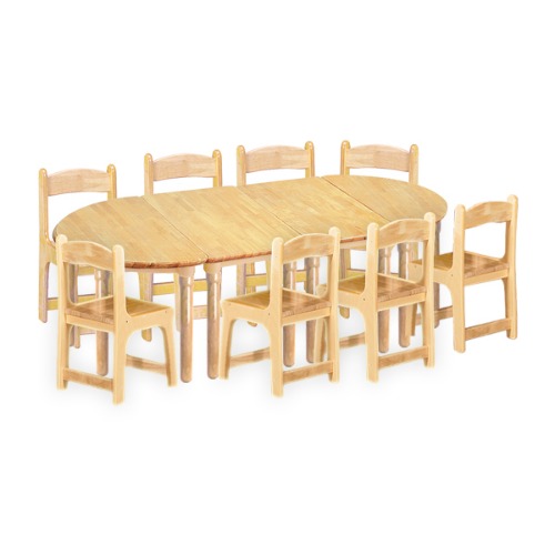 대형 고무나무 4조각8인 책상의자세트(고무나무 의자)