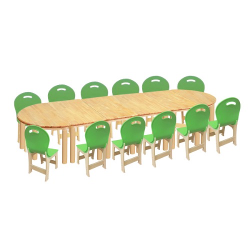 대형 고무나무 6조각12인  책상의자세트(초록 파스텔 의자)