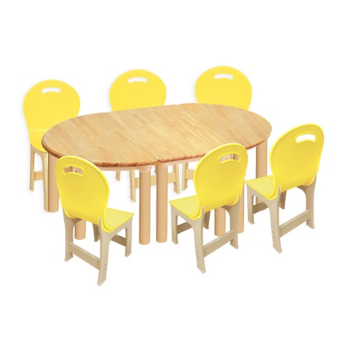 대형 고무나무 3조각6인  책상의자세트(노랑 파스텔 의자)
