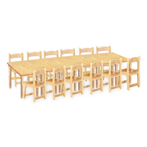 대형 고무나무 6조각12인 사각 책상의자세트(고무나무 의자)