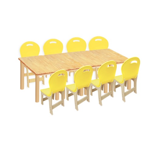 대형 고무나무 4조각8인 사각 책상의자세트(노랑 파스텔 의자)