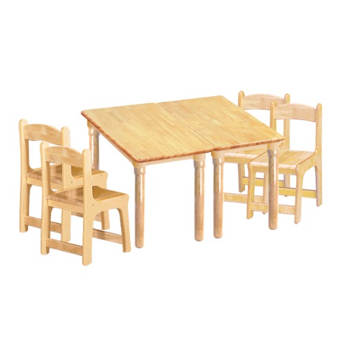 고무나무 2조각4인 사각 책상의자세트(고무나무 의자)