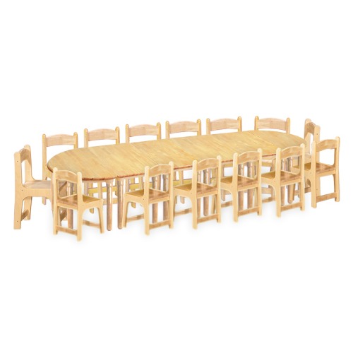 대형 고무나무 6조각14인  책상의자세트(고무나무 의자)