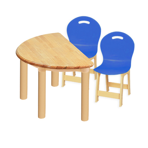 대형 고무나무 1조각2인 반달 책상의자세트(파랑 파스텔 의자)