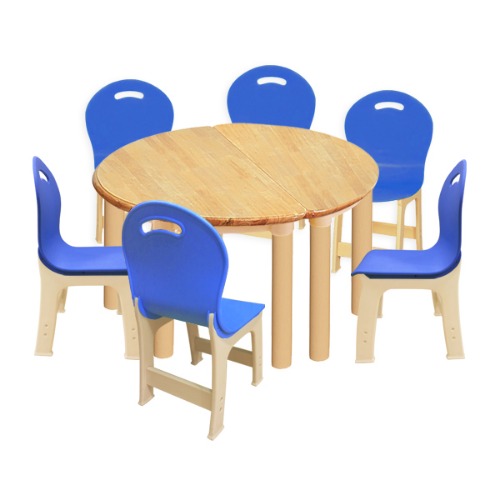 대형 고무나무 2조각6인  책상의자세트(파랑 파스텔 의자)