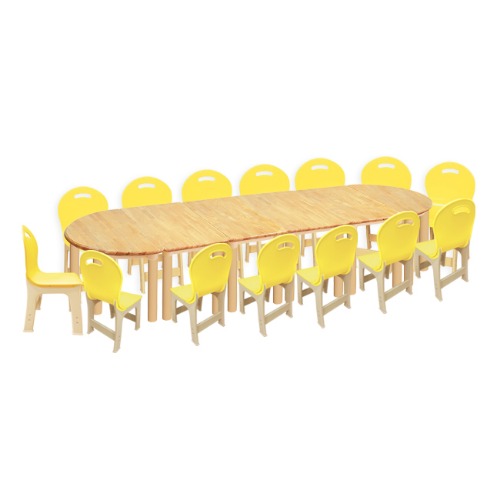 대형 고무나무 6조각14인  책상의자세트(노랑 파스텔 의자)