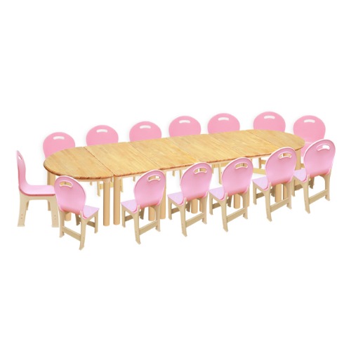 대형 고무나무 6조각14인  책상의자세트(분홍 파스텔 의자)