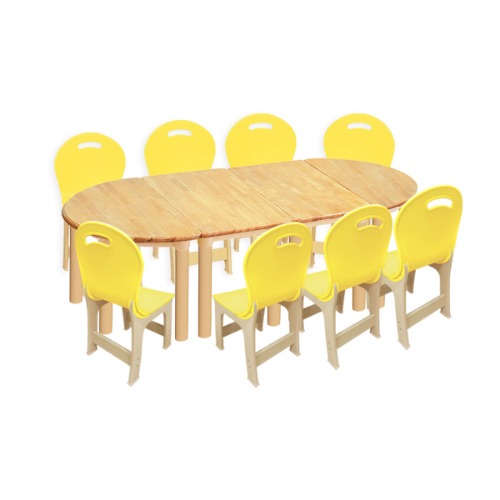 대형 고무나무 4조각8인 책상의자세트(노랑 파스텔 의자)