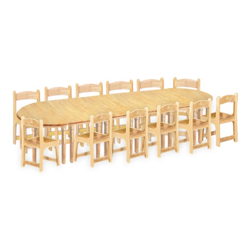 대형 고무나무 6조각12인  책상의자세트(고무나무 의자)