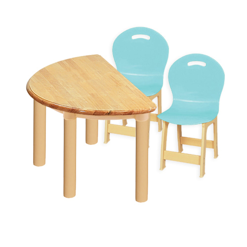 대형 고무나무 1조각2인 반달 책상의자세트(옥색 파스텔 의자)