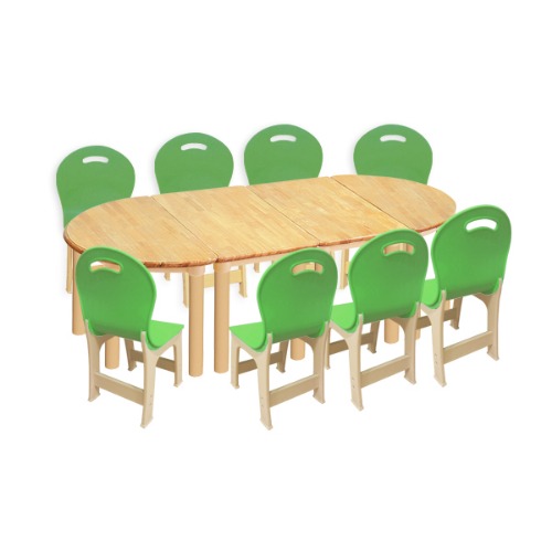 대형 고무나무 4조각8인 책상의자세트(초록 파스텔 의자)