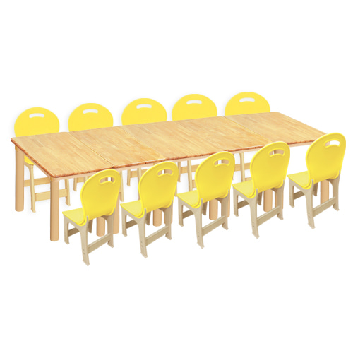대형 고무나무 5조각10인 사각 책상의자세트(노랑 파스텔 의자)