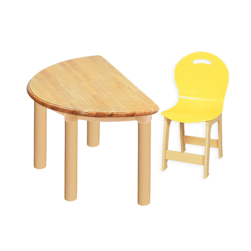 대형 고무나무 1조각1인 반달 책상의자세트(노랑 파스텔 의자)