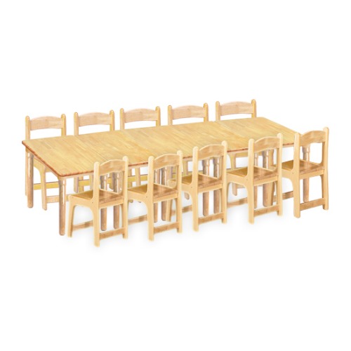 대형 고무나무 5조각10인 사각 책상의자세트(고무나무 의자)