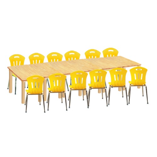 대형 고무나무 6조각12인 사각 책상의자세트(노랑 초등수강의자)