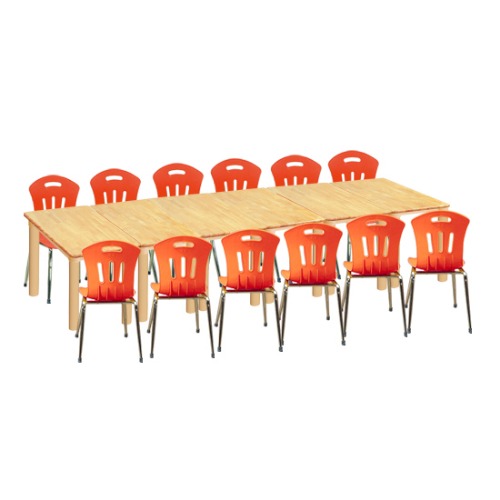 대형 고무나무 6조각12인 사각 책상의자세트(빨강 초등수강의자)