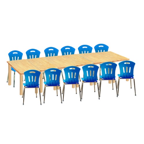 대형 고무나무 6조각12인 사각 책상의자세트(파랑 초등수강의자)