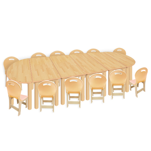 안전 고무나무  반달6조각 12인 책상세트(파스텔 의자)