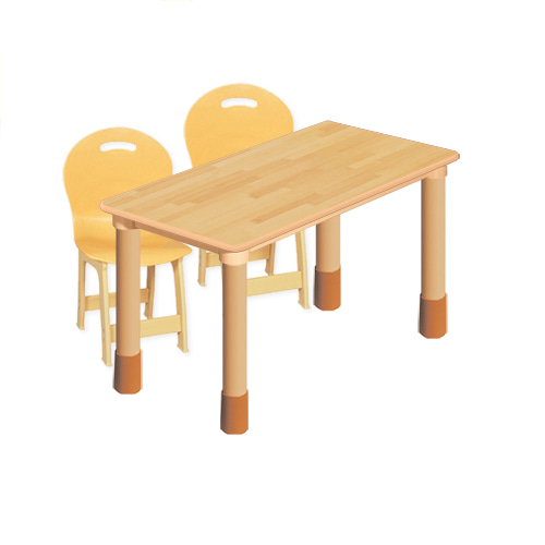 고무나무 안전 1조각 2인 사각 높이조절세트 (파스텔 의자)