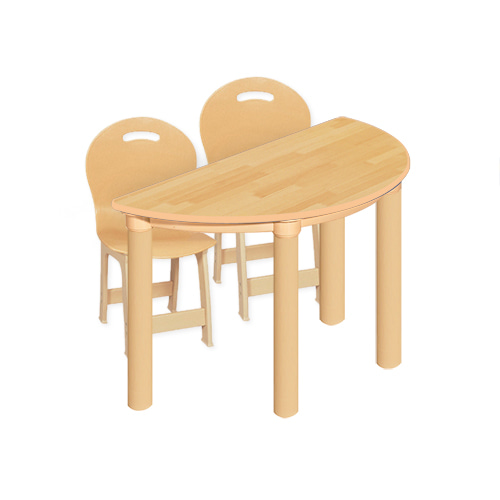 안전 고무나무  반달1조각 2인 책상세트(파스텔 의자)