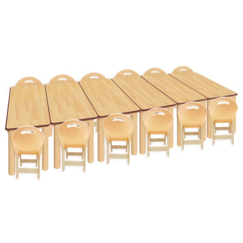 안전 고무나무  사각6조각 12인 책상세트(파스텔 의자)