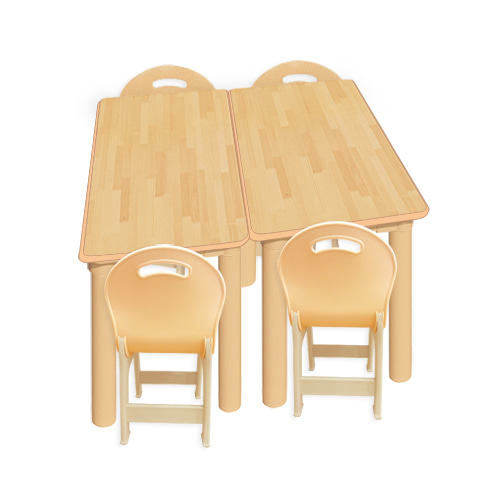 안전 고무나무  사각2조각 4인 책상세트(파스텔 의자)