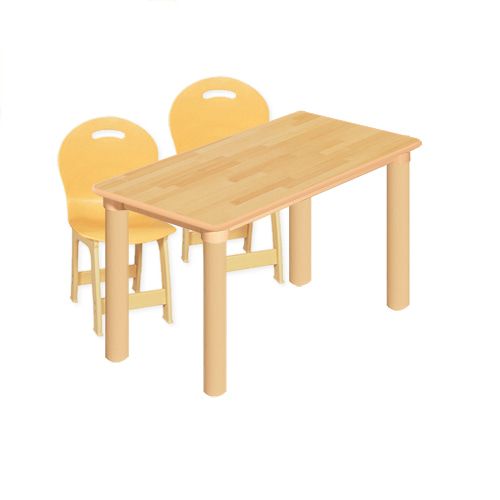 안전 고무나무  사각1조각 2인 책상세트(파스텔 의자)