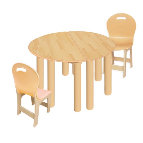 안전 고무나무  반달2조각 2인 책상세트(파스텔 의자)