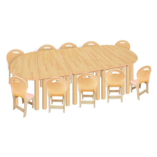 안전 고무나무  반달5조각 10인 책상세트(파스텔 의자)
