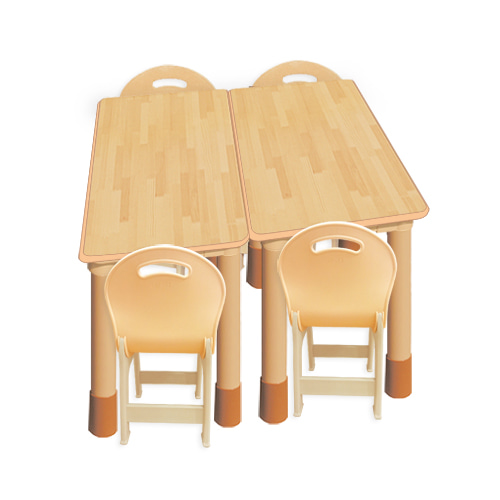 고무나무 안전 2조각 4인 사각 높이조절세트 (파스텔 의자)
