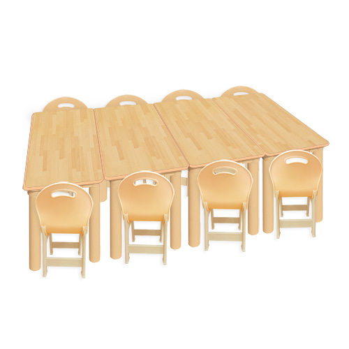 안전 고무나무  사각8인 책상세트 (파스텔 의자)