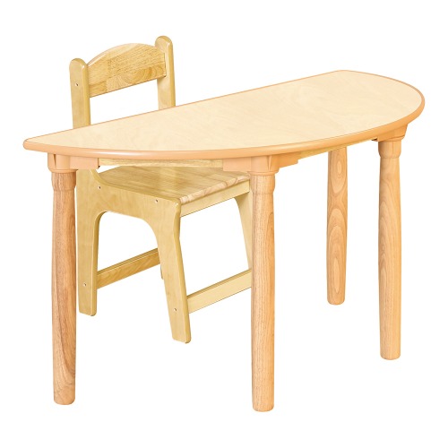 안전 자작합판 대형 반달 1조각 1인 책상의자세트(고무나무 의자)