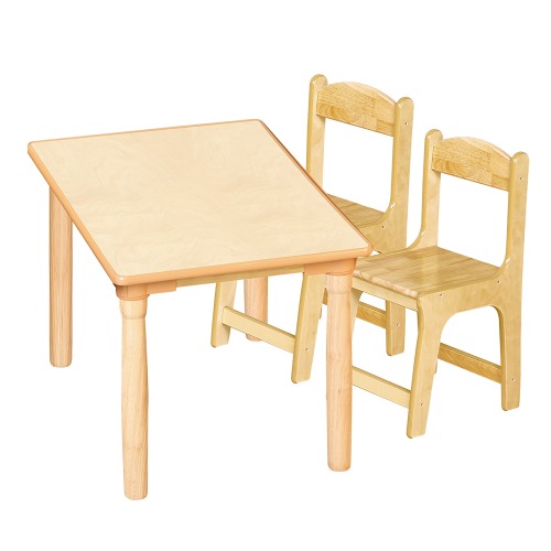안전 자작합판 대형 사각 1조각 2인 책상의자세트(고무나무 의자)