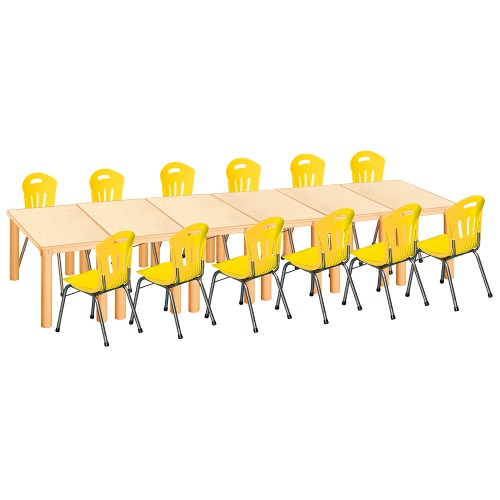 안전 자작합판 사각 6조각 12인 책상의자세트(노랑 수강의자)