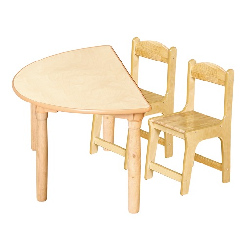 안전 자작합판 대형 반달 1조각 2인 책상의자세트(고무나무 의자)