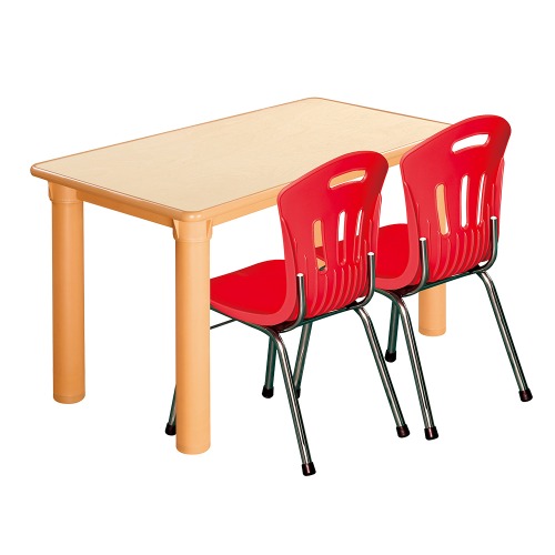 안전 자작합판 사각 1조각 2인 책상의자세트(빨강 수강의자)