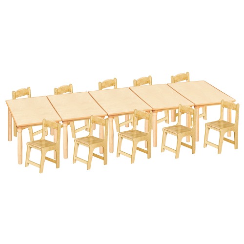 안전 자작합판 대형 사각 5조각 10인 책상의자세트(고무나무 의자)