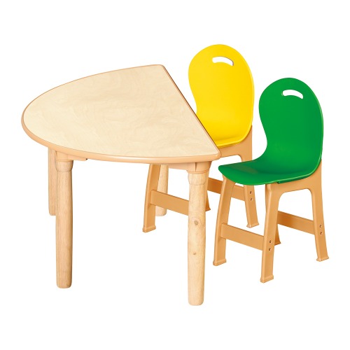 안전 자작합판 대형 반달 1조각 2인 책상의자세트(노랑+초록 파스텔의자)
