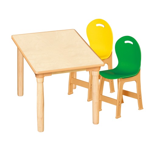 안전 자작합판 대형 사각 1조각 2인 책상의자세트(노랑+초록 파스텔의자)