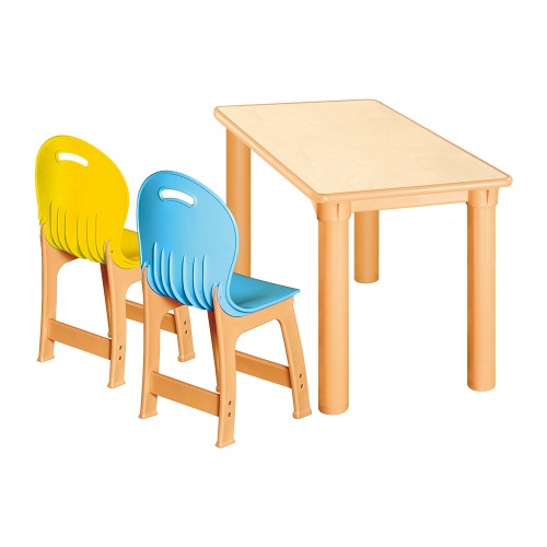 안전 자작합판 사각 1조각 2인 책상의자세트(노랑+하늘 파스텔의자)