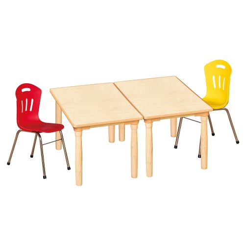 안전 자작합판 대형 사각 2조각 2인 책상의자세트(빨강+노랑 수강의자)